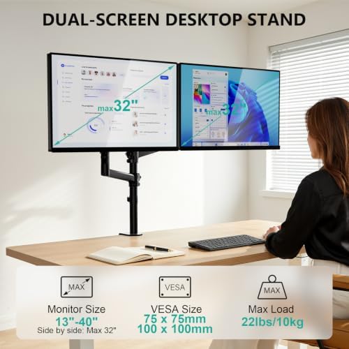 WALI Vertical Dual Monitor Mount for 13-40 inch Curved Screens, up to 22lbs - Image 3