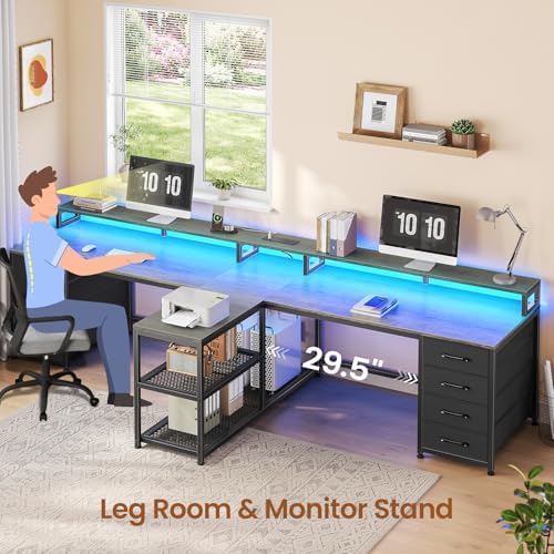 SEDETA 94.5" 2 Person Gaming Desk with 8 Drawers & Storage Shelves, Grey - Image 6