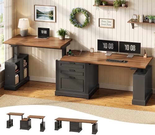 SEDETA 98.4'' Standing Two Person Desk with 3 Drawers, Storage Cabinet by SEDETA
