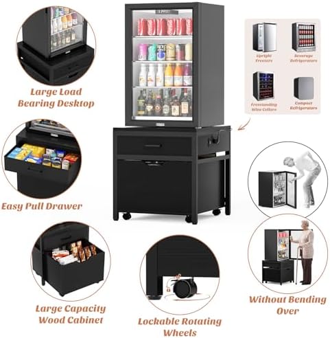 Unikito Mini Fridge Stand with Drawer Storage & Power Outlet, Black - Image 5