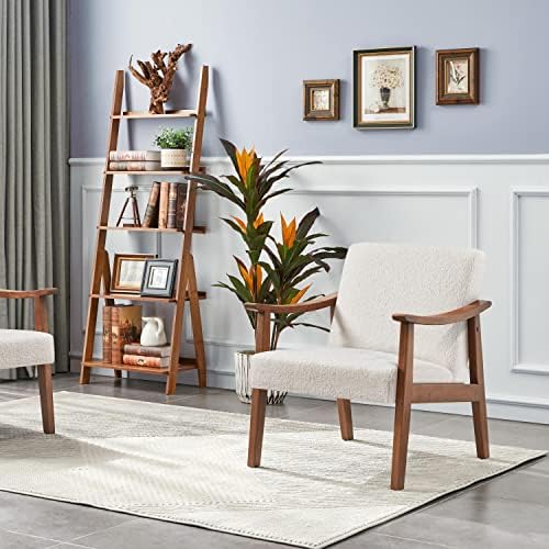 Yaheetech Accent Chair, Mid-Century Boucle Fabric Armchair Ivory - Image 4