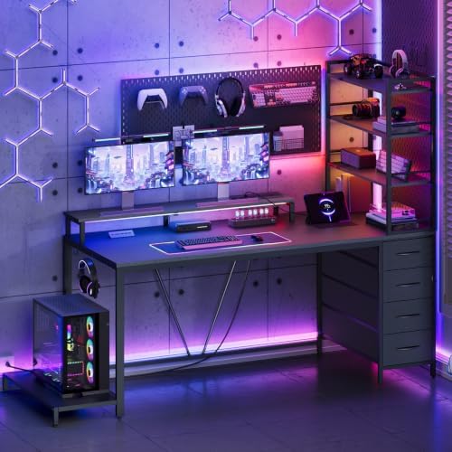 RALGEND Gaming Desk with Shelves and Storage, Computer Desk, Black - Image 2