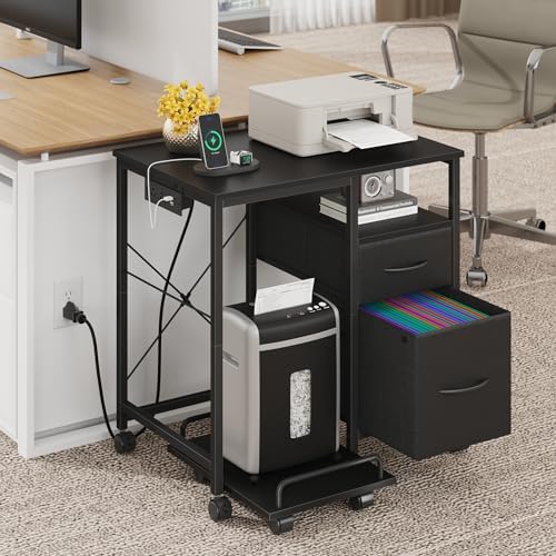YAOHUOO Printer Stand with Power Outlet/Drawers, Printer and Shredder Stand - Image 2