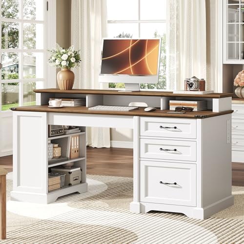 RALGEND 55'' Farmhouse Desk with Drawers, Office Desk Set of 2 - Image 3