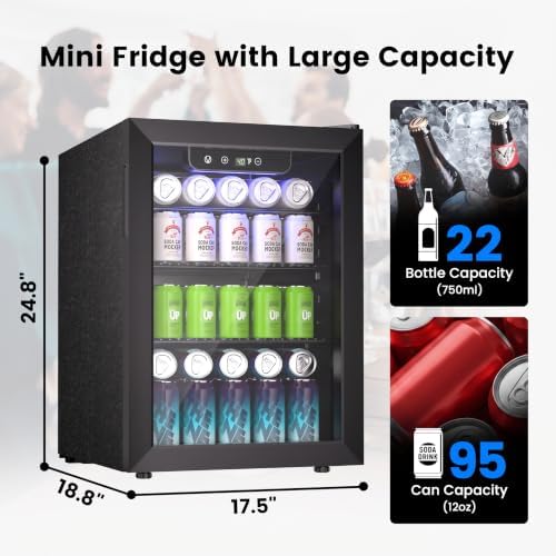 Feelfunn 2.6CuFt Beverage Refrigerator, 95 Can Mini Fridge with Glass Door - Image 2