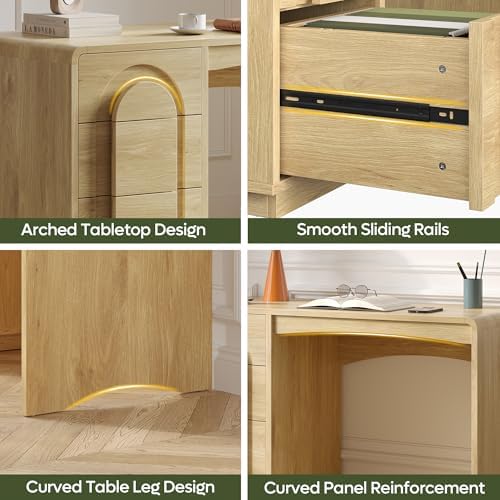Bestier 47" Home Office Desk with 3 Drawers, Executive Style, Natural Oak - Image 5
