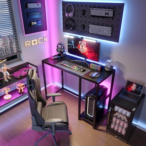 SINPAID 40" Small Gaming Computer Desk with Shelves for Home Office, Black - Image 2
