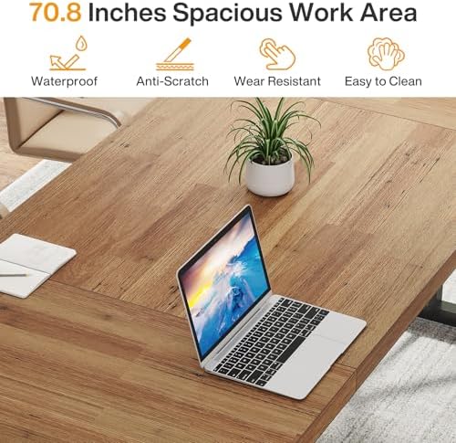 Tribesigns 70.8-Inch Executive Desk, Large Computer Office Desk Workstation, Modern Simple Style Laptop Desk Study Writing Table Business Furniture for Home Office (Light Brown, 70.8 Inch) - Image 5