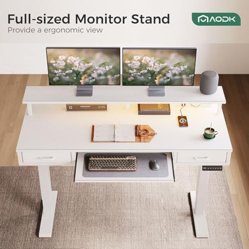 AODK 55 Inch Electric Standing Desk with Drawers & Keyboard Tray, White - Image 5