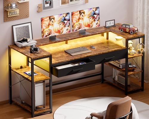 Pamray 58 Inch Gaming Computer Desk with Monitor Stand Drawers and Shelves by PAMRAY
