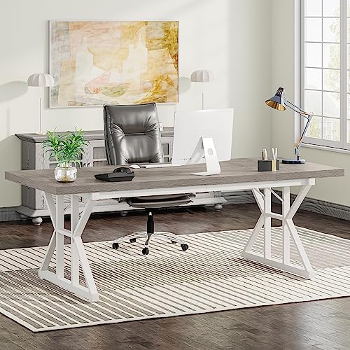 Tribesigns 70.8-Inch Executive Desk, Large Computer Office Desk Workstation, Modern Simple Style Laptop Desk Study Writing Table Business Furniture for Home Office (Grey/White, 70.8 Inch) by Tribesigns