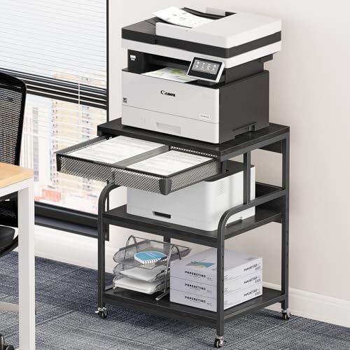 EasyCom 23.6"×18.9" Extra Large Printer Stand with Drawer & Wheels Black by EasyCom