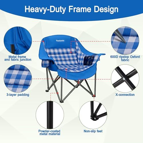 Youtanic Oversized Large Padded Camping Chair, 400 lbs Foldable Lawn Chair - Image 4