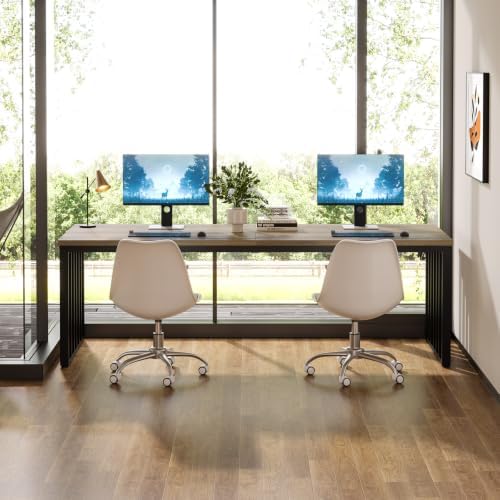 Tribesigns 78.74" Extra Long Computer Desk 2 Person Desk, Double Long Desk with Heavy Duty Metal Frame, Double Workstation Study Table for Home Office, Brown (Without Chair) (Gray & Black) - Image 4