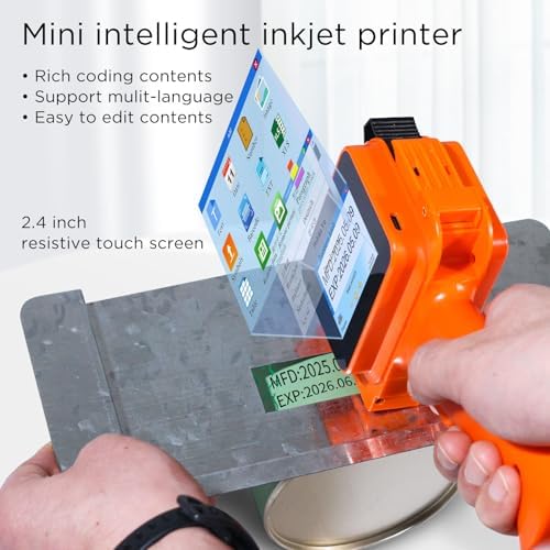 Handheld Inkjet Printer with 42ml Quick-Drying Ink Cartridge, 0.5 Inch Nozzle Ink Jet Coding Machine for EXP Date/Batch Number/QR Code/Barcode/Logo/Text (ZM-C12mini) (Orange) - Image 6