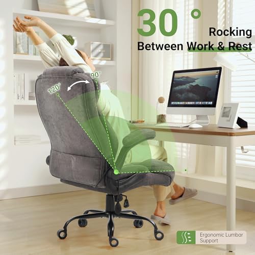 Office Chair, Big and Tall Executive Chair with Air-Lumbar Support, Breathable Desk Computer Chair with Adjustable Flip-up Armrests, Wide Cushion Seat Swivel Home Office Chair - Image 5