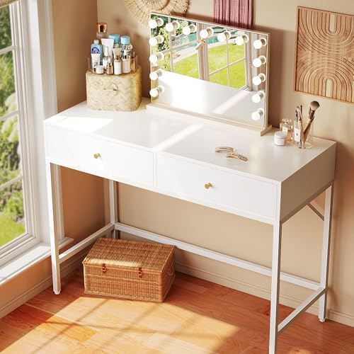 SUPERJARE 39.4" White Desk with 2 Drawers, Modern Makeup Vanity Desk - Image 2