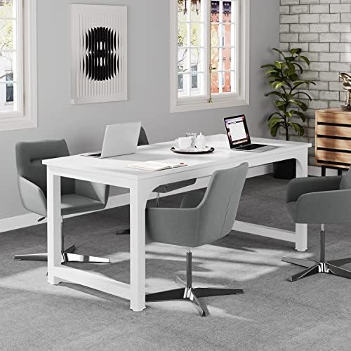 Tribesigns 63”Executive Desk, Large Office Computer Desk with Thicken Frame, Modern Simple Workstation Business Furniture for Home Office, White - Image 6