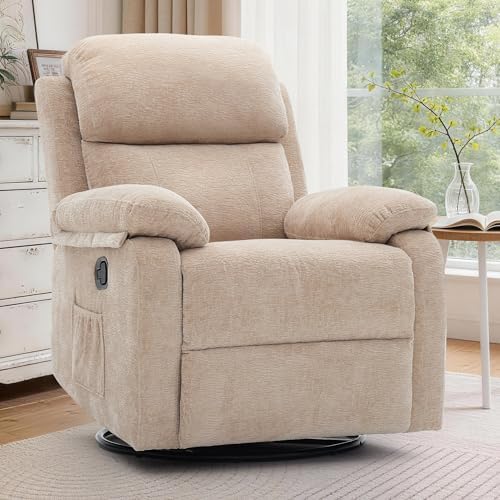 Korser Recliner Chair, 360 Swivel Rocker Chair for Adults, Small Rocking Recliner Chair for Small Spaces, Upholstered Chenille Fabric Glider Recliner Nursery Chair with Side Pockets for Living Room by KORSER