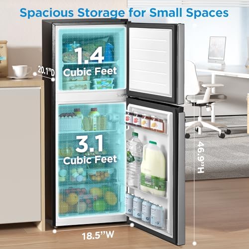 Midea MERM45S3AST 4.5 Cu.ft Mini Fridge with Freezer, with Internal Light, Adjustable Thermostat, Reversible Door, for Dorm, Office, Bedroom, Stainless Steel - Image 4