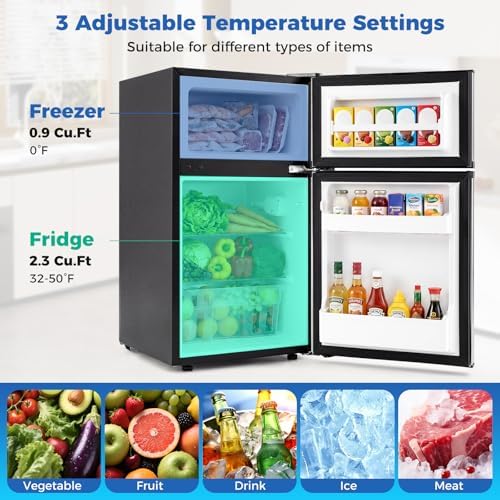 COSTWAY 3.2 Cu.Ft. Mini Fridge with Freezer, 2 Door for Office Bedroom Dorm - Image 5