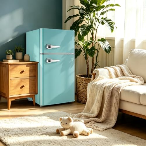 WANAI Retro Mini Fridge with Handle 3.5 Cu.Ft Compact Refrigerator Blue - Image 6
