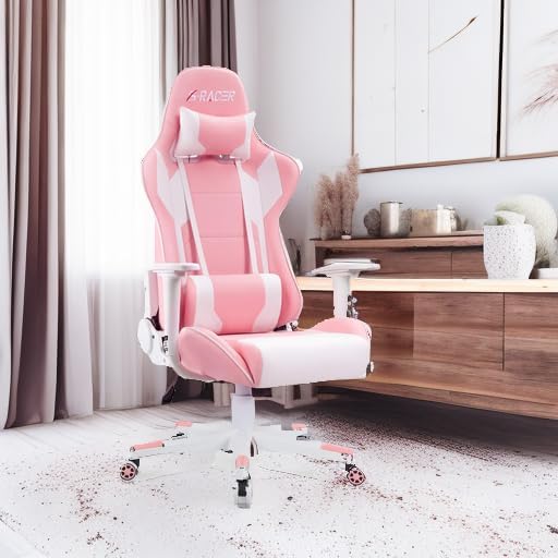 Homall Gaming Chair, Office Chair High Back Computer Chair Leather Desk Chair Racing Executive Ergonomic Adjustable Swivel Task Chair with Headrest and Lumbar Support(Pink) - Image 6