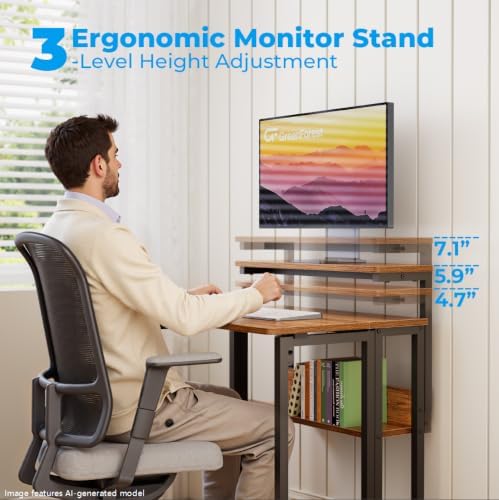 GreenForest Folding Desk with Adjustable Monitor Stand, 24.8 in Small Desk - Image 4