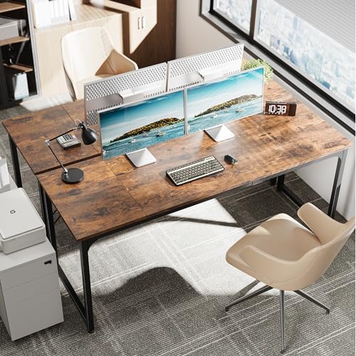 Huuger Computer Desk, 70 Inch Office Desk, Gaming Desk with Storage, Writing Desk Work Desk for Home Office, Study, Long Simple Desk, Large Legroom, Metal Frame, Rustic Brown - Image 2