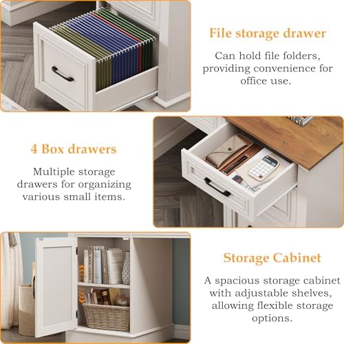 Vabches Executive Desk with 5 Drawers, White - Image 4