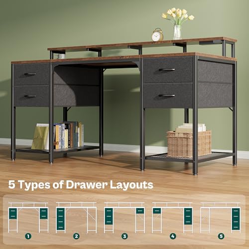 Huuger 63 inch Computer Desk with Power Outlets & 4 Drawers - Image 5