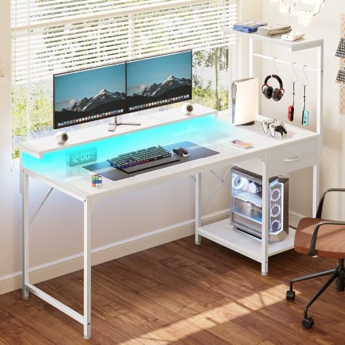 PRAISUN 55.1 Inch Gaming Desk with LED Lights & Power Outlets - Image 2