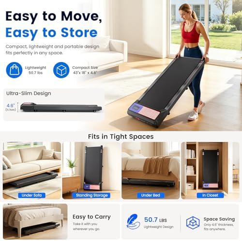 Walking Pad with QuietClimb 8% Incline, 2.5HP Quiet Under Desk Treadmill, Portable Mini Treadmill for Home Office, 265 lbs, LED Display & Remote - Image 6