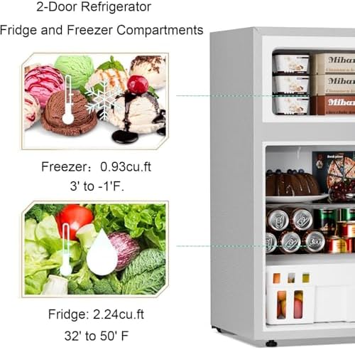 Antarctic Star Mini Compact Refrigerator, 3.2 Cu.Ft. Separate Freezer Double 2-Door Adjustable Removable Shelves For Basement/Apartment/Dorm/Office,GREY - Image 4
