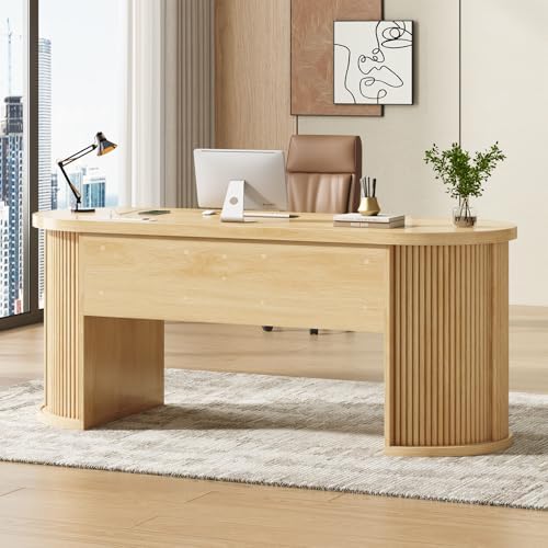 SEDETA 58.3" x 21.7" Fluted Office Executive Desk with 2 Drawers Storage - Image 2