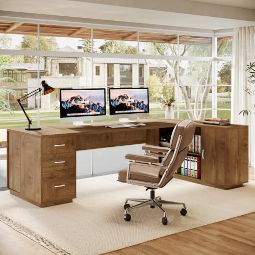 Tribesigns 85.8-Inch L-Shaped Executive Desk, Natural Oak - Image 5