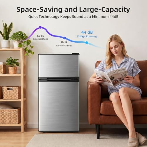 Antarctic Star Compact Mini Fridge with Freezer,Double Door with Adjustable Thermostat,Small Fridge Removable Shelves for Dorm/Office,2.45 Cu.Ft,STEEL - Image 6