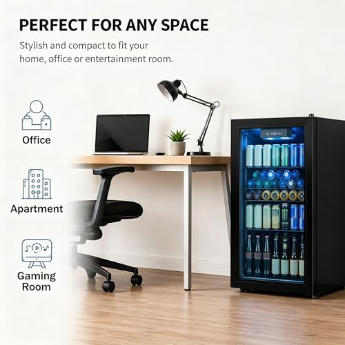 Dawmilon 3.2 Cu.Ft Beverage Refrigerator, 126 Can Beverage Cooler, Glass Door Drink Fridge, Mini Fridge with Digital Temperature Control and Air Cooling System for Beer Soda Wine Home Office Bar - Image 5