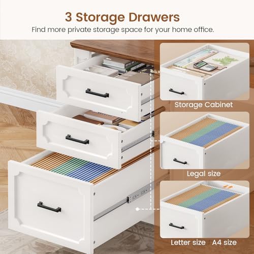 SEDETA Farmhouse L Shaped Desk with Drawers, 70.9" Home Office Desk with Storage Cabinet and Storage Shelves, L Shaped Computer Desk with Power Outlet，White+Brown - Image 5