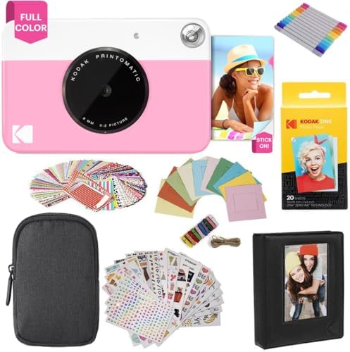 Kodak Printomatic Instant Camera (Pink) Gift Bundle + Zink Paper (20 Sheets) + Deluxe Case + 7 Fun Sticker Sets + Twin Tip Markers + Photo Album + Hanging Frames. by Unknown