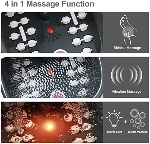 Foot Spa Bath Massager with Heat Bubbles and Vibration Massage and Jets, 16 OZ Calming Lavender Foot Soak with Epsom Salt, Foot Soaker with Red Light, 22 Massage Rollers, Adjustable Temp - Grey - Image 4