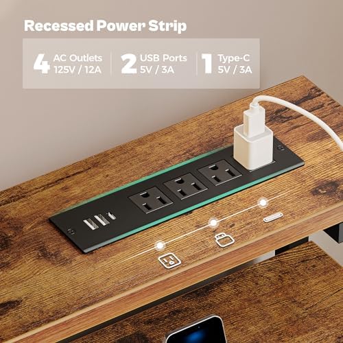 Huuger Gaming Desk with 6 Drawers, Computer Desk with LED Lights Power Outlets and Type-C, 55 Inch Office Desk with Storage, Monitor Stand, Writing Desk for Home Office, Rustic Brown, 1CD102F - Image 5
