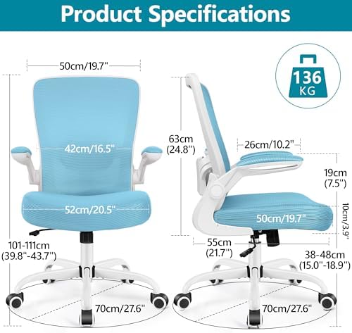 FelixKing Office Chair, Ergonomic Desk Chair Breathable Mesh Chairs Adjustable High Back Lumbar Support Flip-up Armrests, Executive Rolling Swivel Comfy Computer Chairs Home Office Blue - Image 2