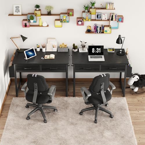 DLisiting 32 Inch Small Desk with Drawers, Black - Image 5