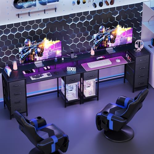Korfile 55 Inch Gaming Computer Desk with Power Outlets,LED,5 Drawers,Black - Image 2