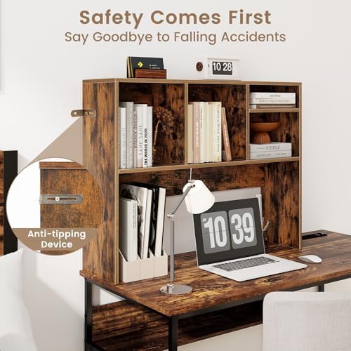 LDAILY Desktop Bookshelf, 2-Tier Office Desk Shelf Organizer with 4 Shelves, 37’’L Wood Storage Rack Display Shelf for Computer Desk, Office, Dorm, Bedroom (Coffee) - Image 5