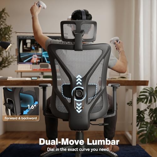 ELABEST Mesh Office Chair,Ergonomic Computer Desk Chair,Sturdy Task Chair- Adjustable Lumbar Support & Armrests,Tilt Function,Comfort Wide Seat,Swivel Home Office Chair (Graphite) - Image 7