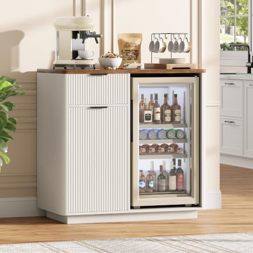 Mini Fridge Cabinet, Coffee Bar Cabinet with Fridge Space, Distressed White by Vabches