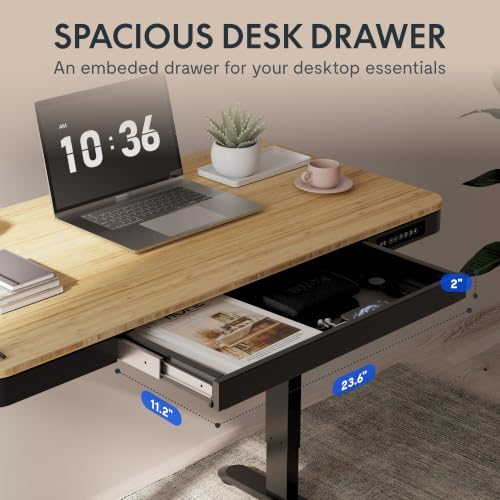 FLEXISPOT Comhar 48" Electric Standing Desk with Drawers, USB Charging Ports, Quick Assembly, Height Adjustable Sit Stand Desk with Child Lock for Natural Home Office, Bamboo Finish Top/Black Legs - Image 6