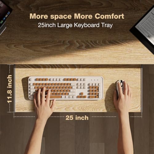Acrolix 59" L Shaped Standing Desk with Shelves Keyboard Tray,Oak - Image 4